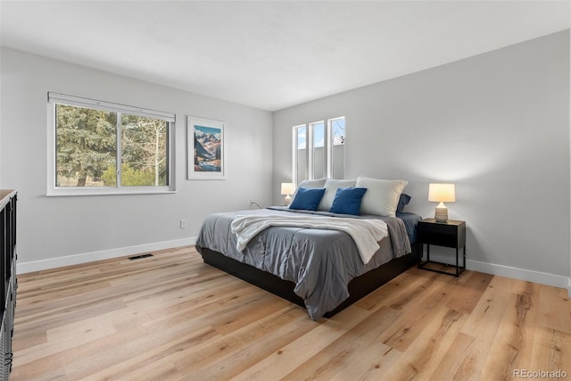 bedroom with light hardwood / wood-style flooring