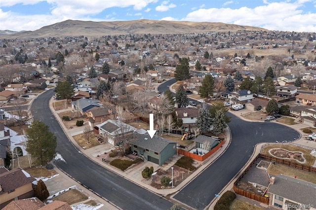 bird's eye view with a mountain view