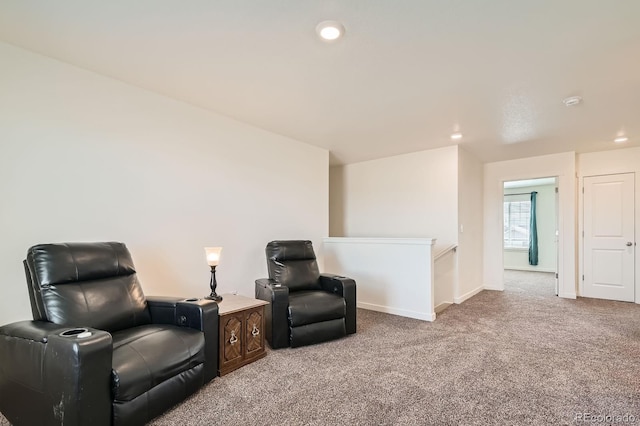 2417 Mountain Sky Dr, Fort Lupton, CO 80621 - sitting room featuring carpet flooring, an upstairs landing, baseboards, and recessed lighting
