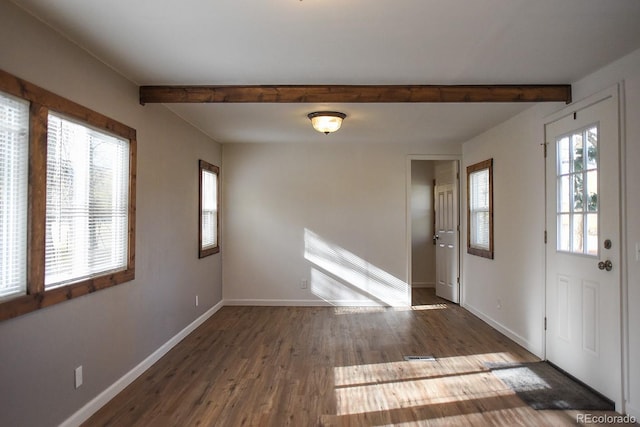 15071 County Road 306, Buena Vista, CO 81211 - foyer entrance with healthy amount of natural light, baseboards, wood finished floors, and beam ceiling