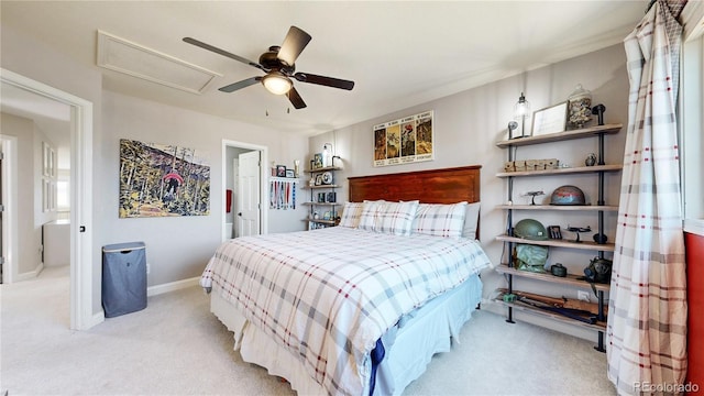 9992 Cottoncreek Dr, Highlands Ranch, CO 80130 - bedroom featuring light carpet, attic access, and ceiling fan