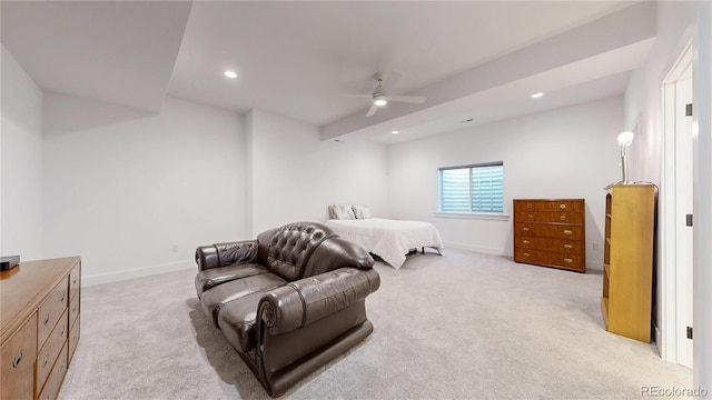 885 Delechant Dr, Erie, CO 80516 - bedroom with baseboards, recessed lighting, a ceiling fan, and light colored carpet