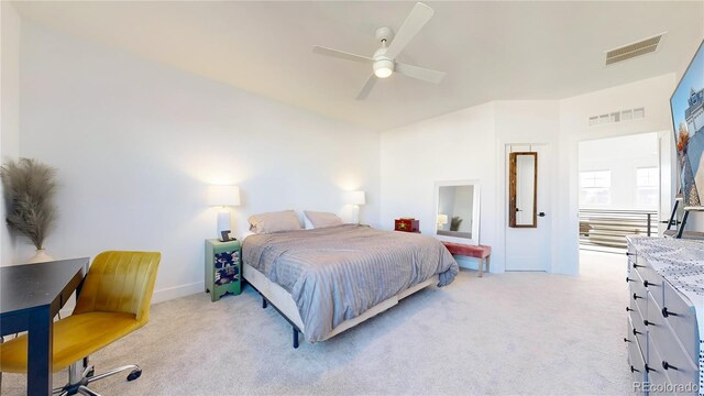 885 Delechant Dr, Erie, CO 80516 - bedroom with a ceiling fan, light colored carpet, and visible vents