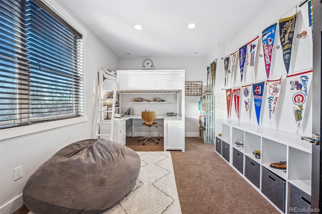 bedroom with carpet and recessed lighting