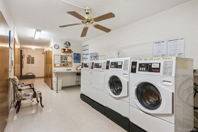 9380 E Center Ave Unit 8A, Denver, CO 80247 - community laundry room with washing machine and clothes dryer and a ceiling fan