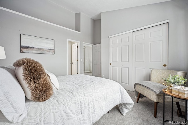 bedroom with carpet flooring and a closet