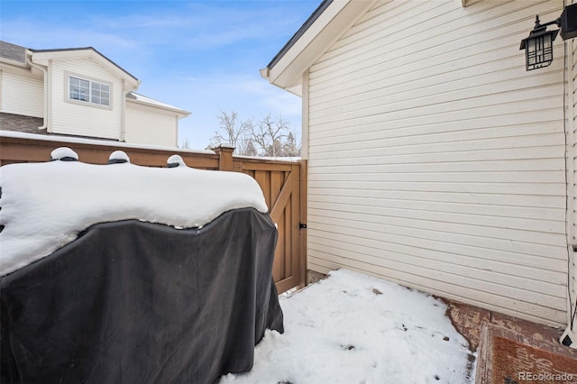 view of snow covered exterior