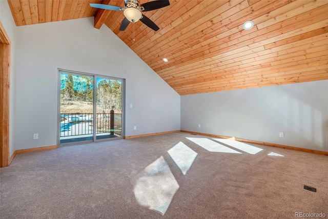 1840 Ute Trl, Como, CO 80432 - bonus room with ceiling fan, wood ceiling, carpet flooring, baseboards, and high vaulted ceiling