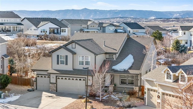 view of front property with a mountain view