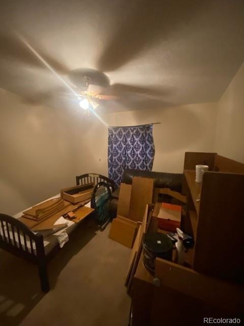 bedroom with carpet floors and ceiling fan