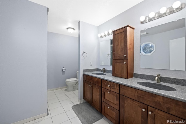 bathroom featuring tile patterned flooring, vanity, and toilet