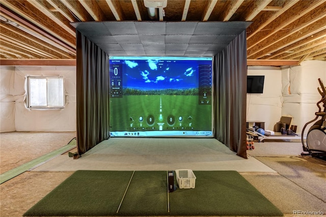 74 Blue Heron Dr, Greenwood Village, CO 80121 - playroom featuring golf simulator and carpet flooring