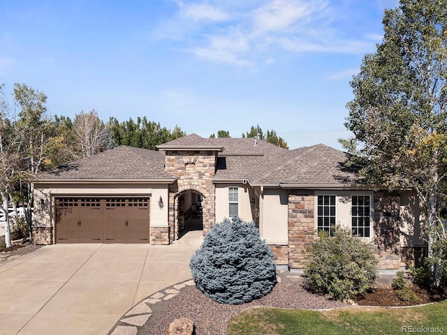 prairie-style house with a garage