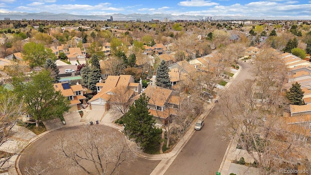 bird's eye view with a residential view and a mountain view