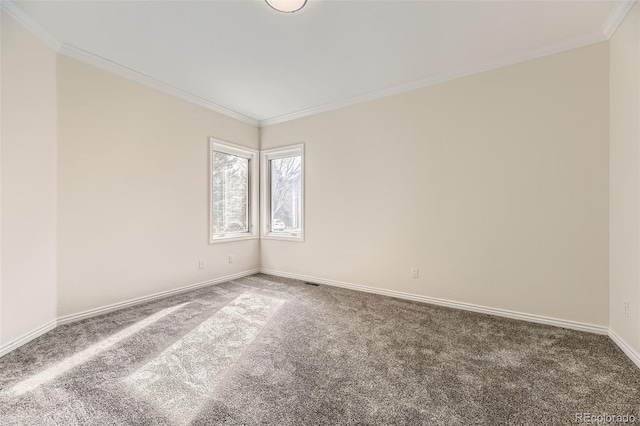 carpeted empty room with crown molding