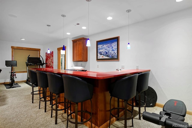 14370 Osage St, Westminster, CO 80023 - indoor dry bar with baseboards, light colored carpet, recessed lighting, and pendant lighting
