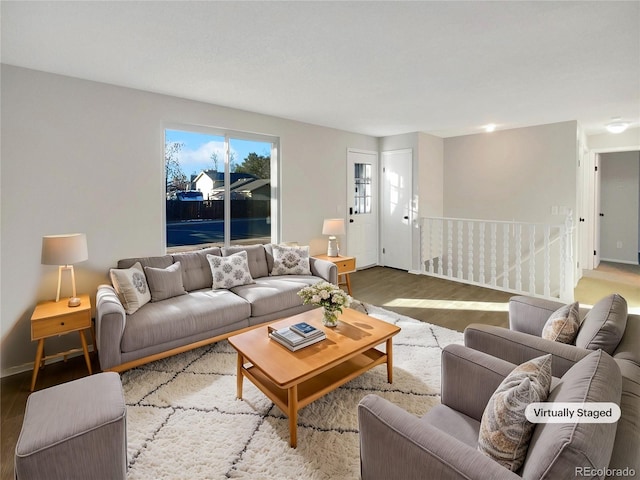 living room with hardwood / wood-style floors