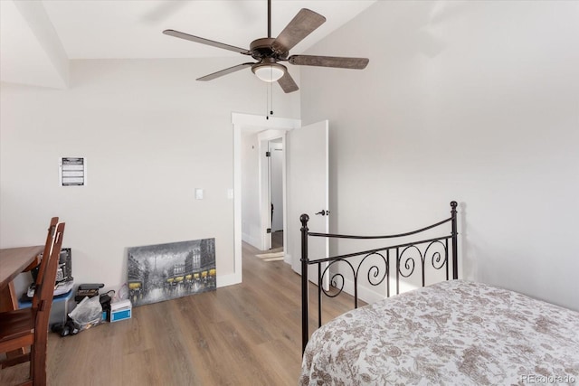 bedroom with wood-type flooring and ceiling fan