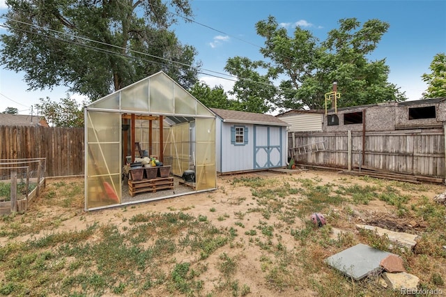 exterior space with an outbuilding