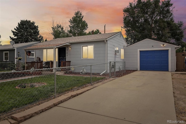 7940 Pontiac St, Commerce City, CO 80022 - ranch-style home with a lawn, driveway, fence private yard, an outbuilding, and a garage