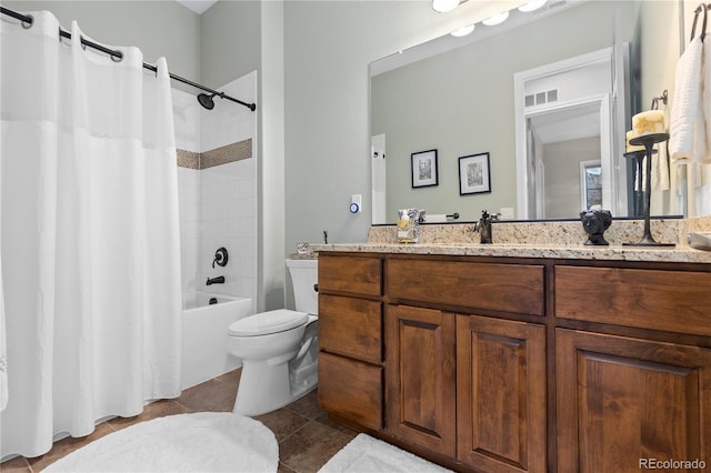 8000 Raphael Ln, Littleton, CO 80125 - full bathroom with vanity, tile patterned floors, and shower / bath combo with shower curtain