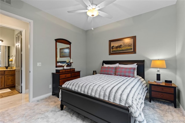 8000 Raphael Ln, Littleton, CO 80125 - bedroom with light carpet, ensuite bathroom, and ceiling fan