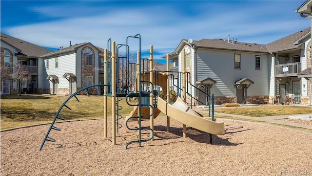 view of jungle gym with a residential view