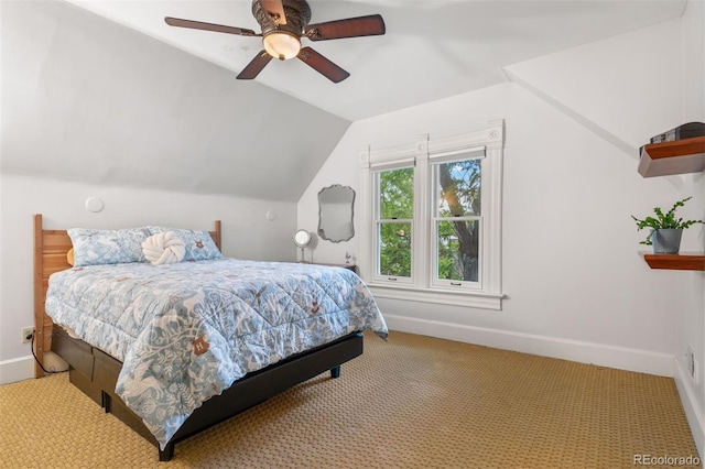 848 S Emerson St, Denver, CO 80209 - bedroom featuring lofted ceiling, carpet floors, baseboards, and ceiling fan