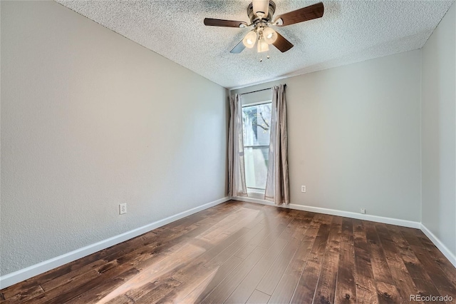 spare room featuring hardwood / wood-style floors, ceiling fan, and a textured ceiling