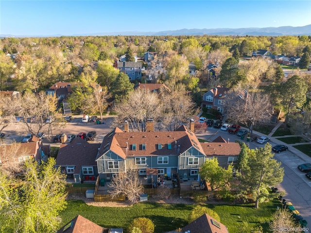 bird's eye view featuring a mountain view and a residential view