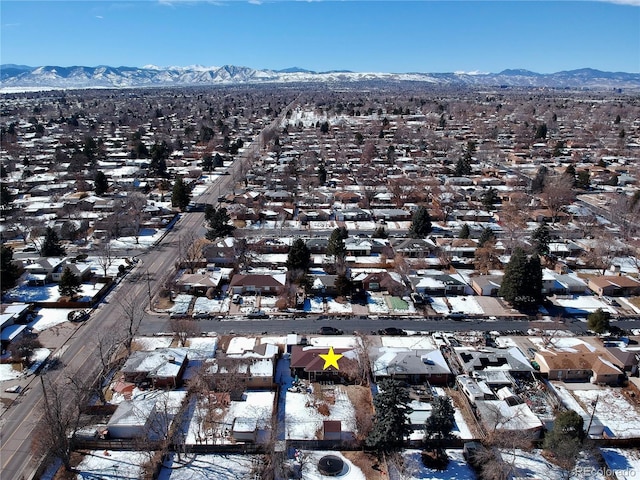 aerial view featuring a residential view and a mountain view