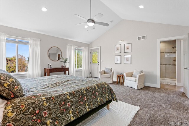 4589 Quandary Peak St, Brighton, CO 80601 - bedroom with carpet, baseboards, recessed lighting, a ceiling fan, and high vaulted ceiling