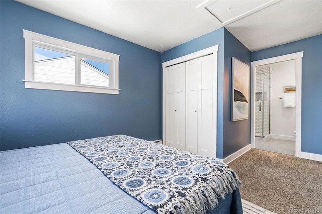 carpeted bedroom featuring a closet