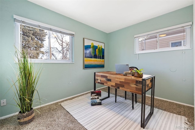 view of carpeted home office