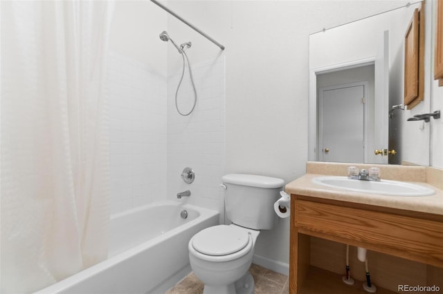 full bathroom with vanity, shower / bath combo, and toilet