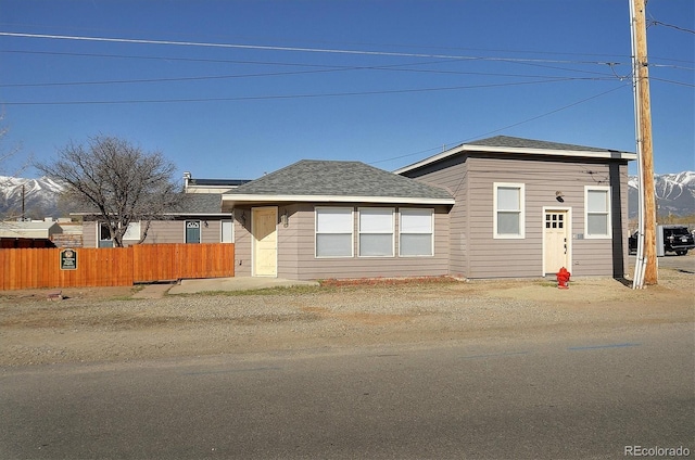 view of front of house with fence and roof with shingles