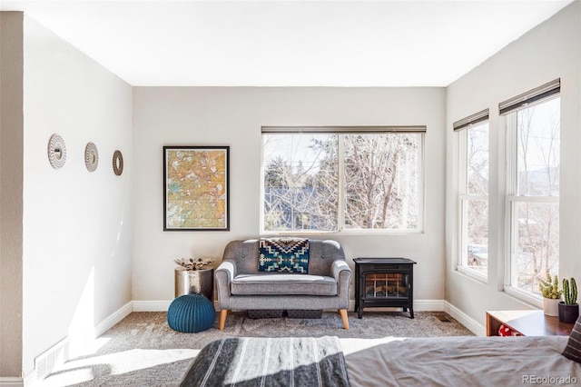 bedroom with light carpet