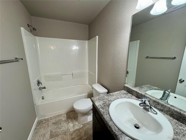 full bathroom featuring vanity, toilet, and shower / bathtub combination