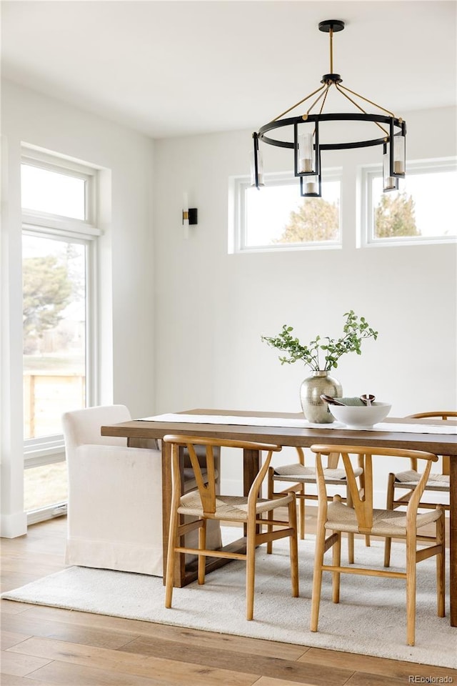 dining space featuring light wood-type flooring and a healthy amount of sunlight