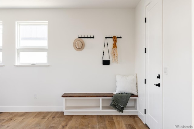 mudroom with wood-type flooring