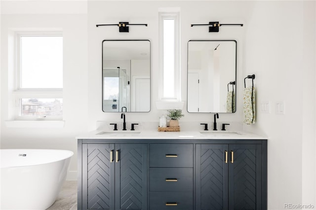 bathroom with vanity and a tub