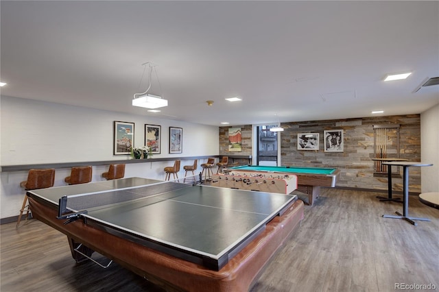 recreation room featuring hardwood / wood-style flooring and pool table