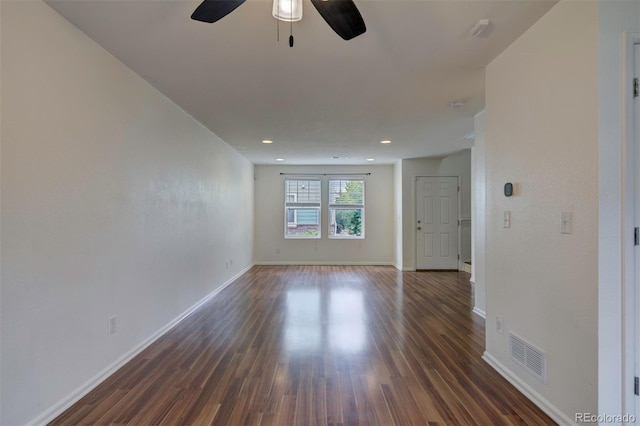 19249 E 58th Ave Unit D, Denver, CO 80249 - unfurnished room with baseboards, dark wood-style flooring, a ceiling fan, and recessed lighting