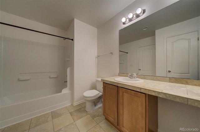 19249 E 58th Ave Unit D, Denver, CO 80249 - bathroom with vanity, bathing tub / shower combination, toilet, tile patterned floors, and baseboards