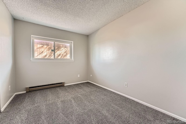 15531 E Jewell Pl, Aurora, CO 80013 - unfurnished room featuring a baseboard heating unit, dark carpet, a textured ceiling, and baseboards