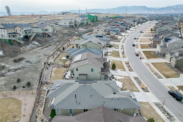 aerial view featuring a residential view and a mountain view