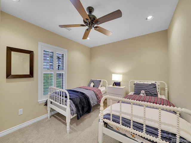 9246 Sori Ln, Highlands Ranch, CO 80126 - bedroom with light carpet, baseboards, recessed lighting, and ceiling fan