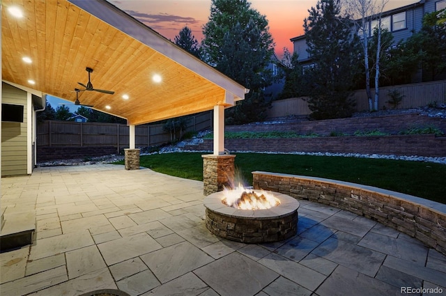 2832 Danbury Ave, Highlands Ranch, CO 80126 - view of patio / terrace with a fire pit and ceiling fan
