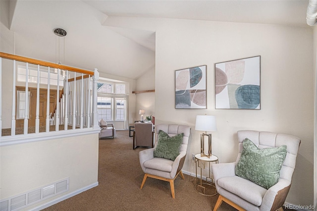 8825 Fairview Oaks Pl, Lone Tree, CO 80124 - living area with carpet flooring and vaulted ceiling