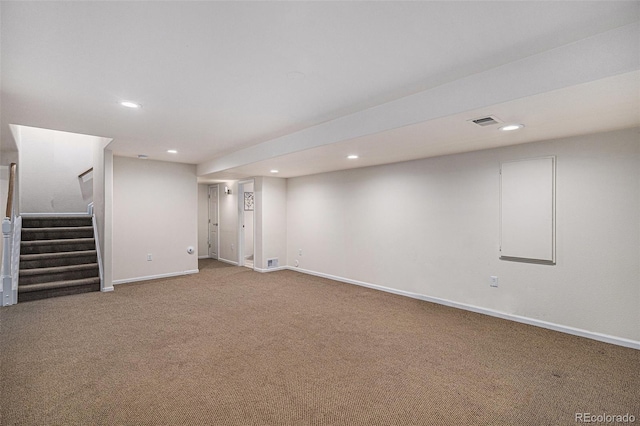 8825 Fairview Oaks Pl, Lone Tree, CO 80124 - finished below grade area featuring carpet, recessed lighting, and stairway